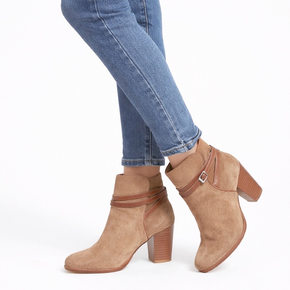 All Saints Victoria Brown Suede Ankle Boots 8.5 EU 39.5 Buckle Heel Distressed